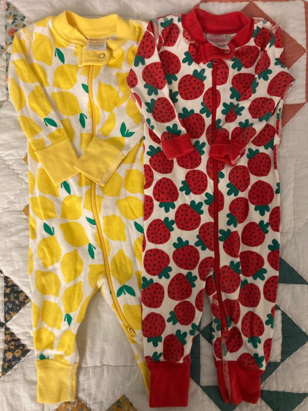 Bundle Hanna Andersson Baby 6-12 Month Romper Pajamas Lemons and Strawberries